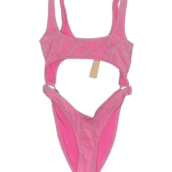 SKIMS swim NWT small monokini cutout bathing suit pink sparkle - Picture 4 of 6